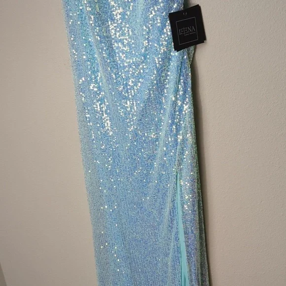 Ieena For Mac Duggal Gown Womens Size 0 Icey Blue Dress Sequined One Shoulder - Picture 6 of 15